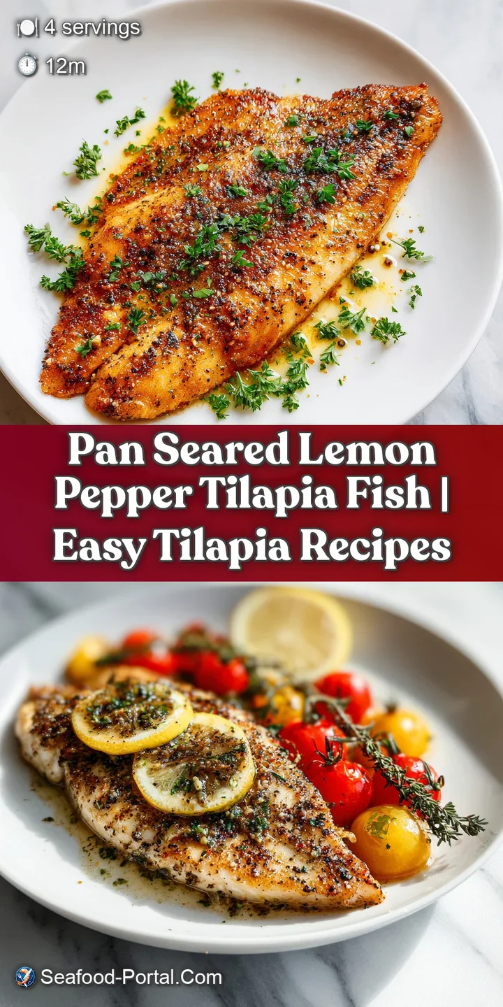 Close-up of moist, white tilapia fillet, showing cracked black pepper and juicy lemon, promising a flavorful bite.