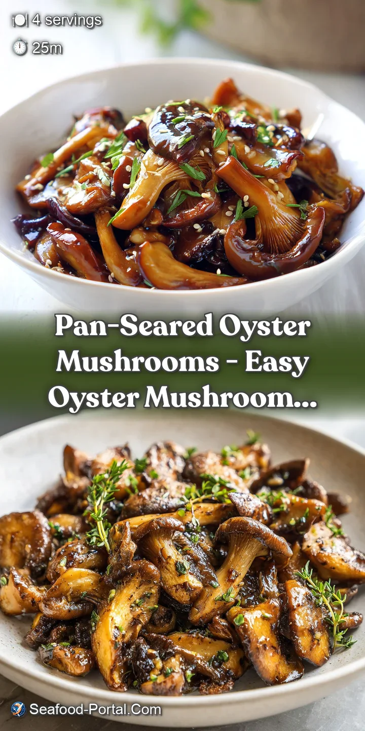 Close-up of juicy, pan-seared oyster mushrooms showcasing their tender texture and rich, earthy tones.