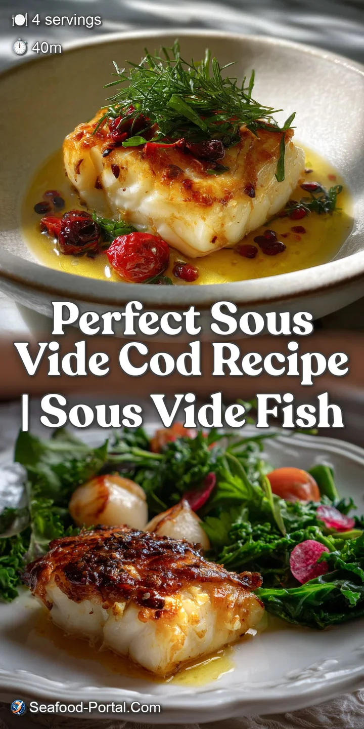 Close-up of a tender cod fillet, revealing its delicate, translucent layers, swimming in melted butter, radiating warmth a...