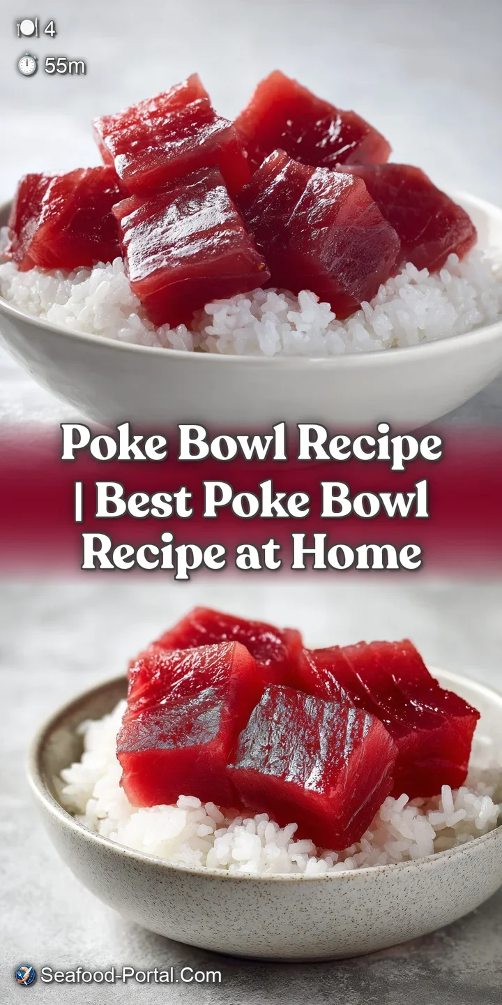 Close-up of glossy, marinated tuna cubes topped with toasted sesame seeds and thin slices of spicy radish.