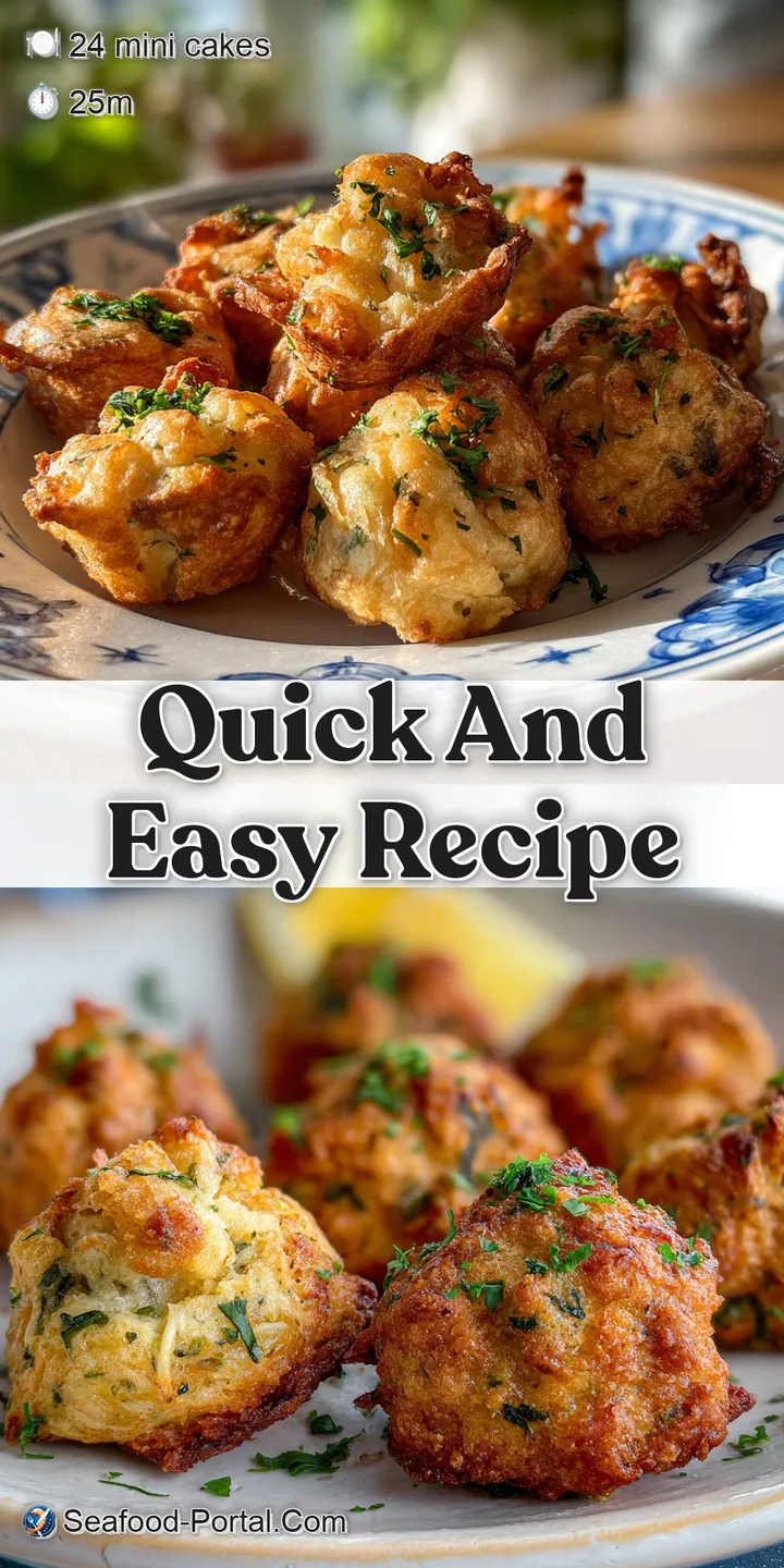 Close-up of a perfectly fried mini clam cake, showing the crispy, golden crust and a hint of tender clam inside. Addictive...