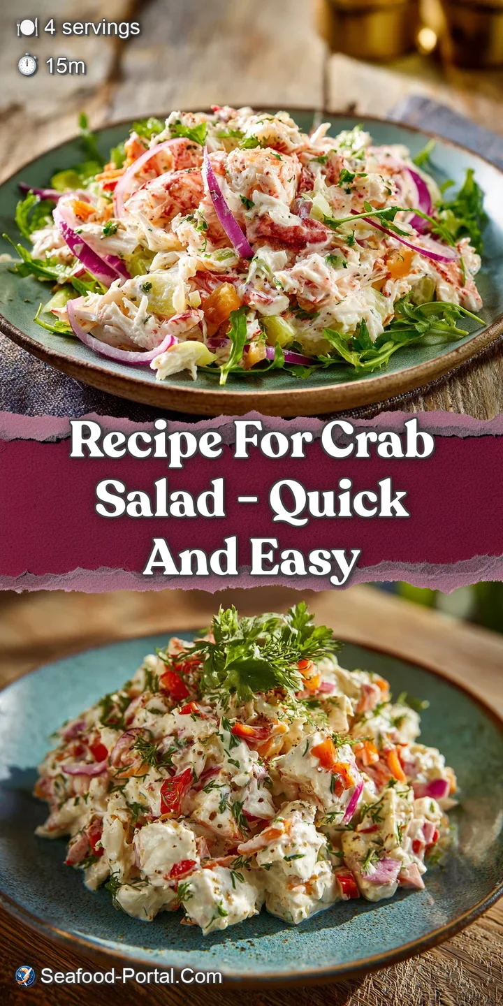 Close-up reveals the luscious texture of crab salad: succulent crab meat, crisp celery, and fragrant herbs, inviting you in.