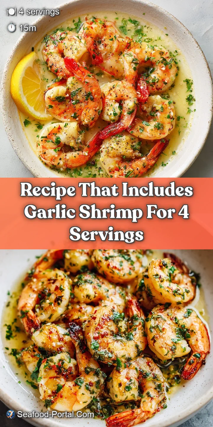 Close-up of plump, juicy garlic shrimp sizzling in a pan, coated in a flavorful sauce. Herbs and spices create visual text...