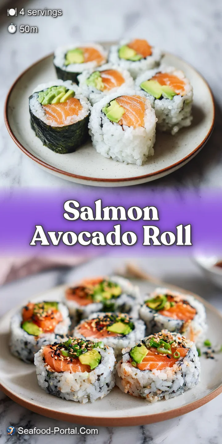 Close-up reveals delicate layers of salmon and creamy avocado in a sushi roll, highlighting the textures and fresh ingredi...