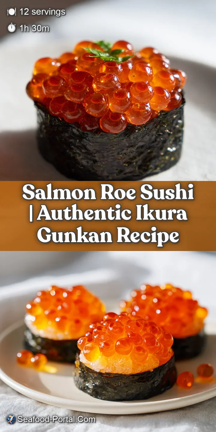 Close-up of plump, bright orange salmon roe cascading over perfectly formed sushi rice, a tantalizing texture.