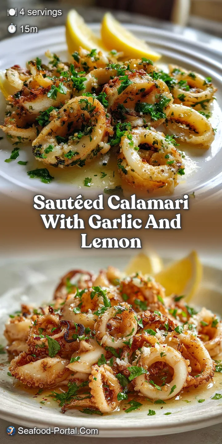 Close-up of tender calamari, glistening with garlic-infused oil, lemon zest, and flecks of chili pepper, appealing and inv...