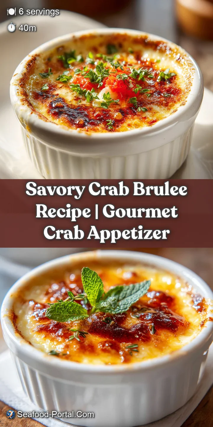 Close-up of a shimmering, creamy crab custard with a perfectly torched sugar crust glistening.