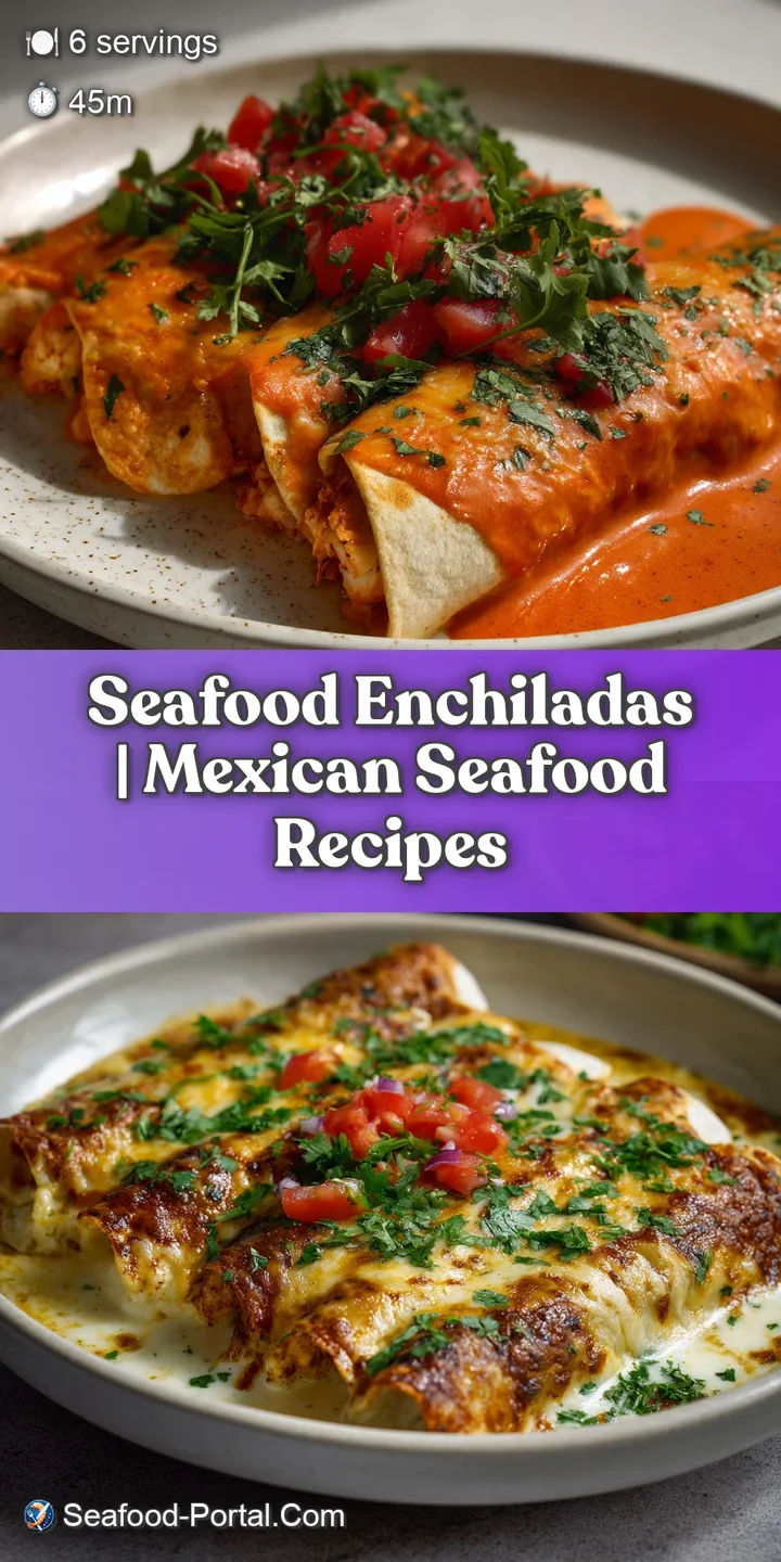 Close-up of a seafood enchilada revealing succulent shrimp and crab filling under a blanket of melted cheese and rich, cre...