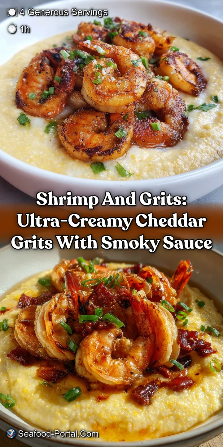 Shrimp And Grits: Ultra-Creamy Cheddar Grits with Smoky Sauce