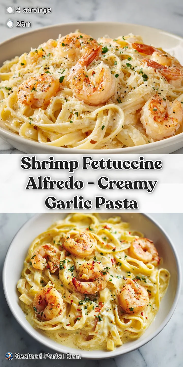 Close-up of shimmering fettuccine Alfredo with tender shrimp, coated in a velvety, pale sauce, inviting and delicious.