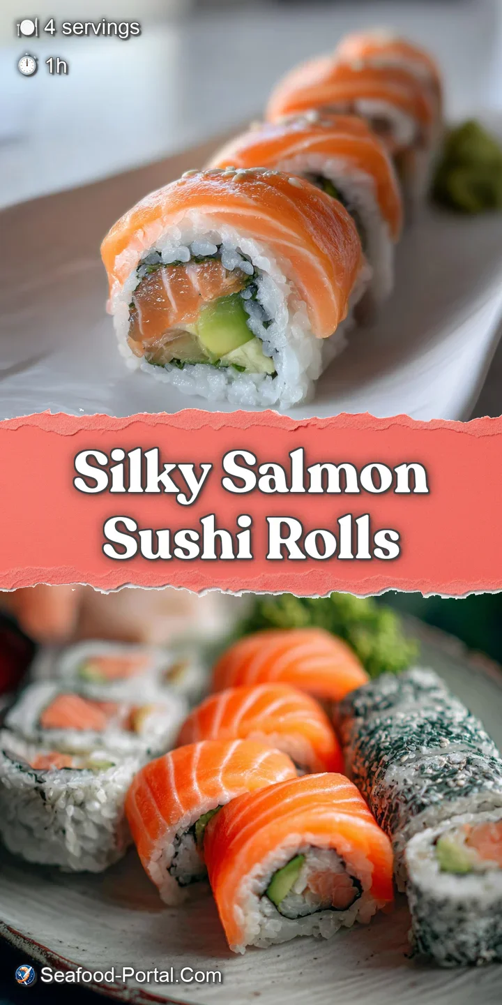 Close-up of glossy sushi: pan-seared salmon with browned edges contrasts creamy white rice and dark seaweed, glistening wi...