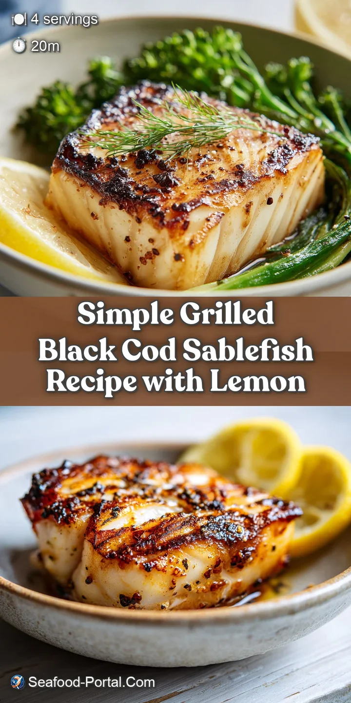 Close-up captures the moist, flaky texture of grilled black cod, showcasing its rich color and the slight sheen of natural...