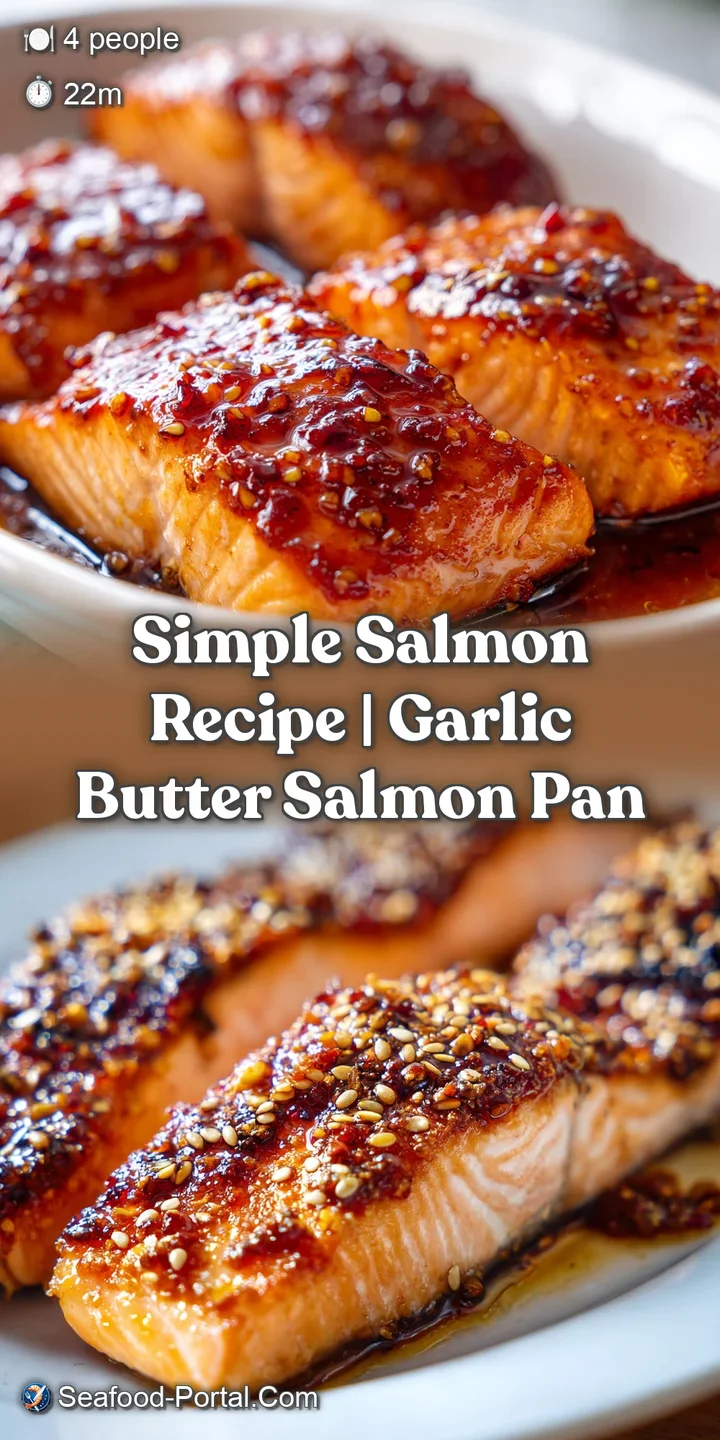 Close-up of succulent, flaky pink salmon with shimmering melted garlic butter and toasted golden garlic bits.