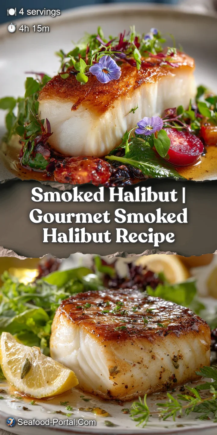 Close-up of tender, flaky smoked halibut, showcasing its moist texture and subtle smoky aroma. The white fish is incredibl...