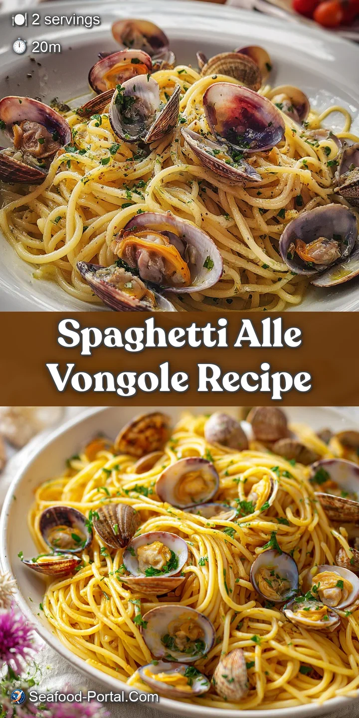 Close-up of plump, juicy clams nestled amongst glistening spaghetti strands. A light, appealing sauce coats every strand f...