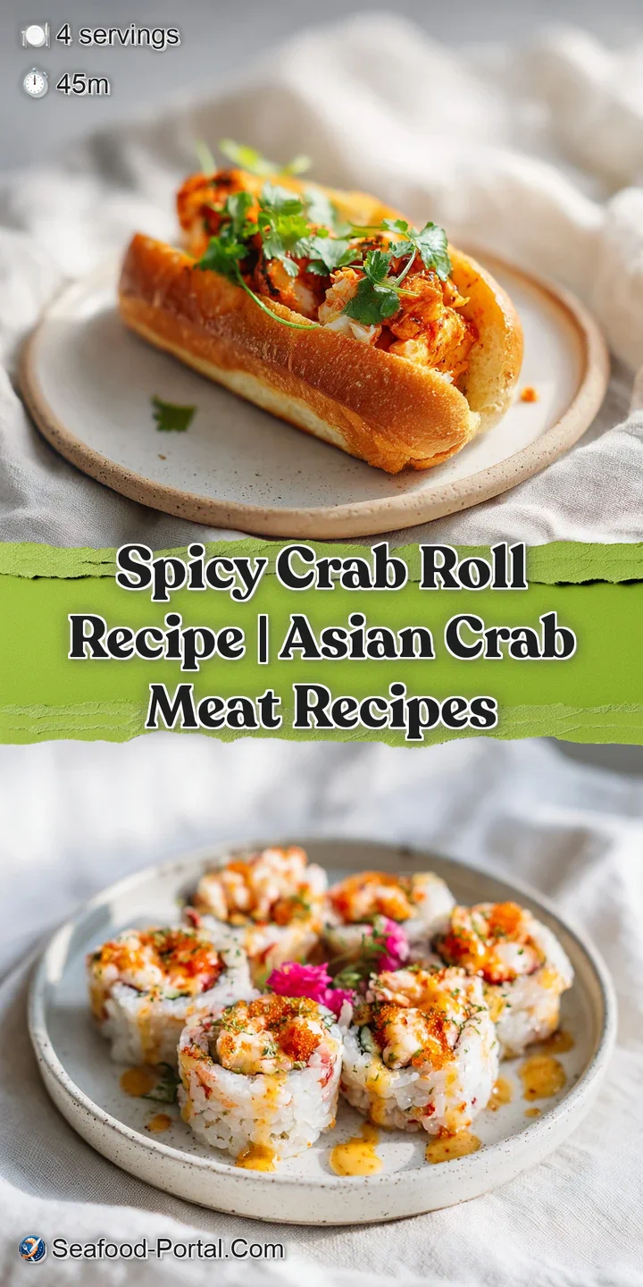 Close-up of a spicy crab roll with visible crab meat, sriracha mayo drizzle, and glistening rice; inviting and flavorful.