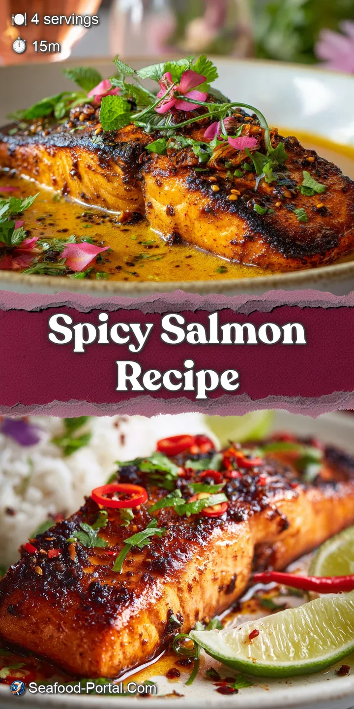 Close-up of flaky, perfectly cooked salmon with a chili glaze. Highlights the shimmering texture and vibrant color of the ...