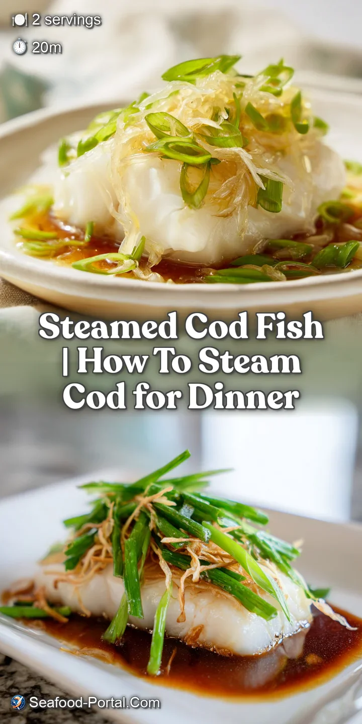 Close-up of moist, flaky white fish drenched in a shimmering amber sauce with thin strips of fresh ginger.