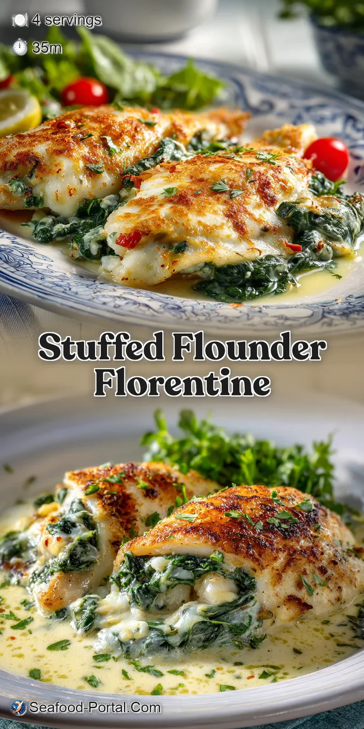 Close-up of baked flounder, tender white fish contrasts with rich green spinach; buttery, flaky texture glistens invitingl...