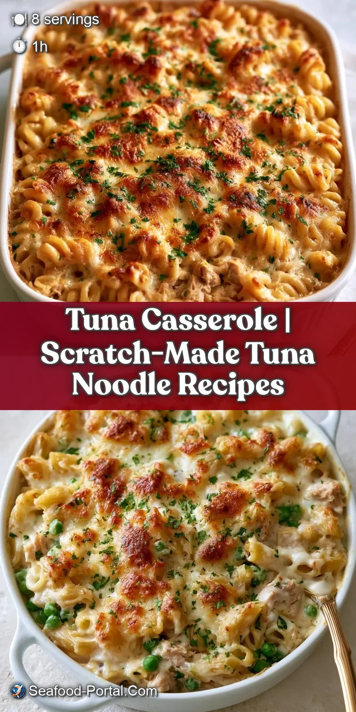 Close-up of melted cheese and crispy crumbs over a creamy pasta mix with tender flaked tuna and sweet garden peas