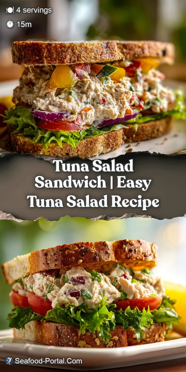 Close-up of tuna salad oozing from toasted bread, speckled with celery and onion, hinting at a cool, refreshing, satisfyin...