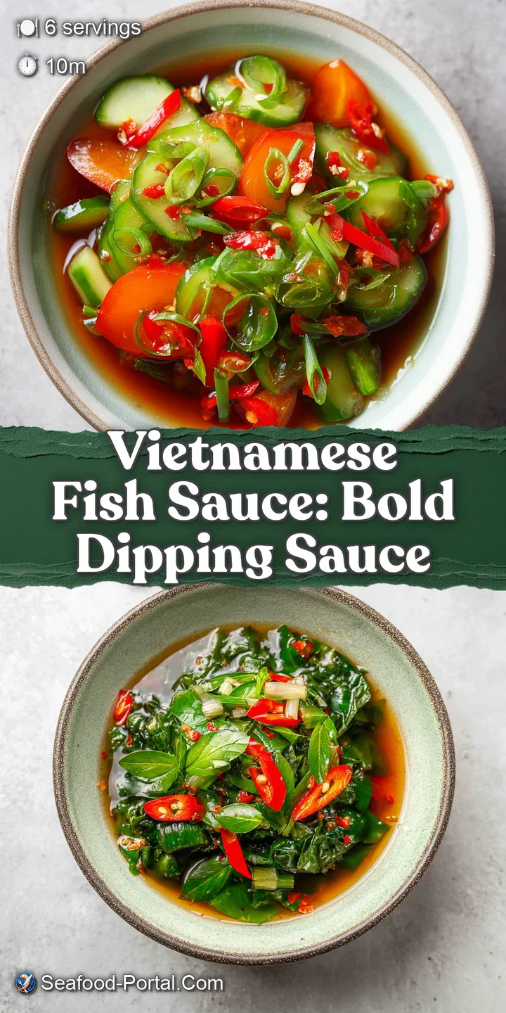 Appetizing close-up of bright red chili slices and minced garlic suspended in shimmering, golden-brown Vietnamese fish sauce.