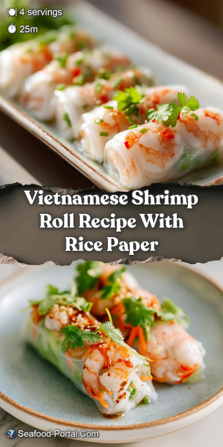Close-up of plump shrimp roll: juicy shrimp, vermicelli noodles, and herbs visible through the wrapper, promising a burst ...