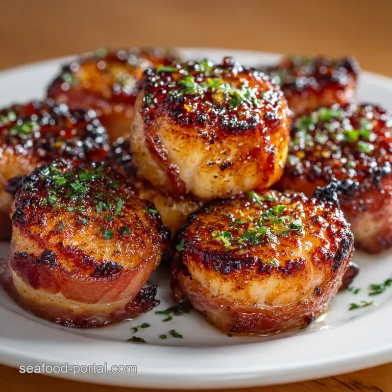 Air Fryer Bacon Wrapped Scallops with Maple-Balsamic Glaze