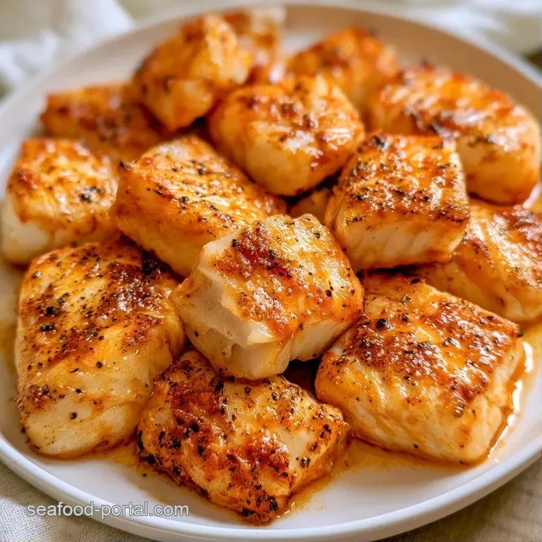Elegantly plated fish fillets with melted mozzarella and red tomato topping, served with a slice of lemon on a platter.