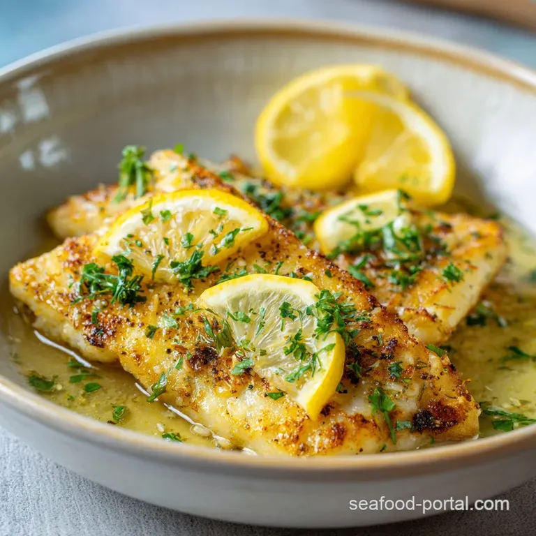 Flaky air-fried flounder plated with bright lemon wedges, vibrant parsley, and creamy sauce. A simple, elegant seafood del...