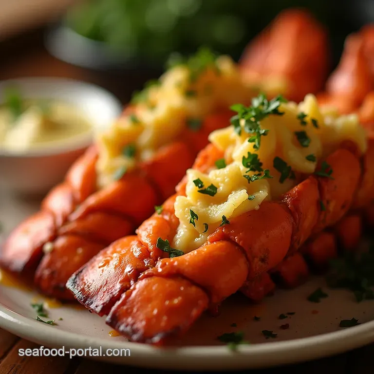 The Coastal Quickie RestaurantQuality Garlic Butter Air Fryer Lobster Tails presentation