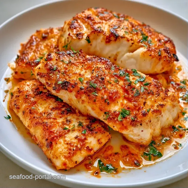 Sliced white fish with a reddish-orange spice crust paired with vibrant steamed asparagus and a lemon wedge.