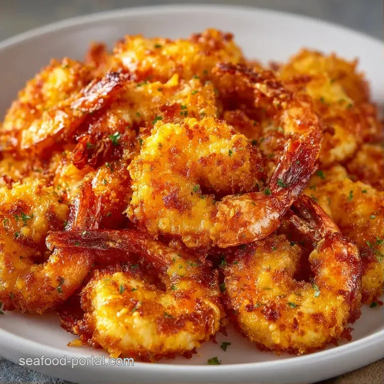 Crispy golden shrimp arranged on a white plate with bright yellow lemon wedges and a side of creamy dipping sauce.