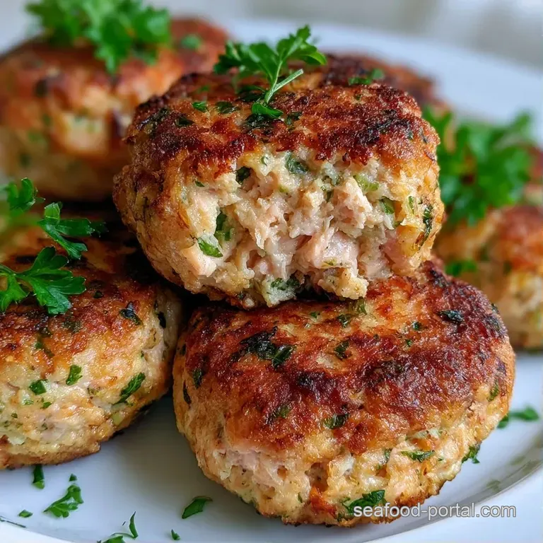 Three golden-brown patties stacked neatly on a slate board with a dollop of creamy white sauce and fresh parsley.