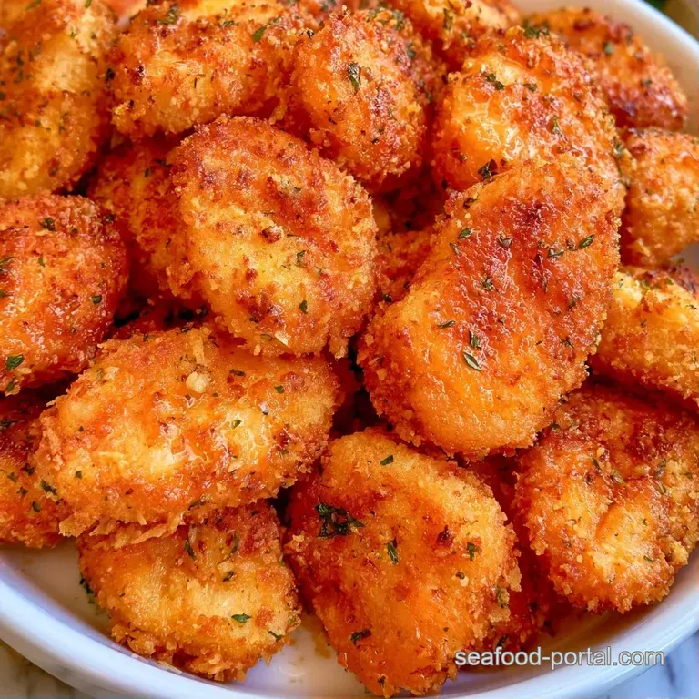 Carefully arranged seared seafood nuggets on a slate board with swirls of creamy dipping sauce and microgreens.