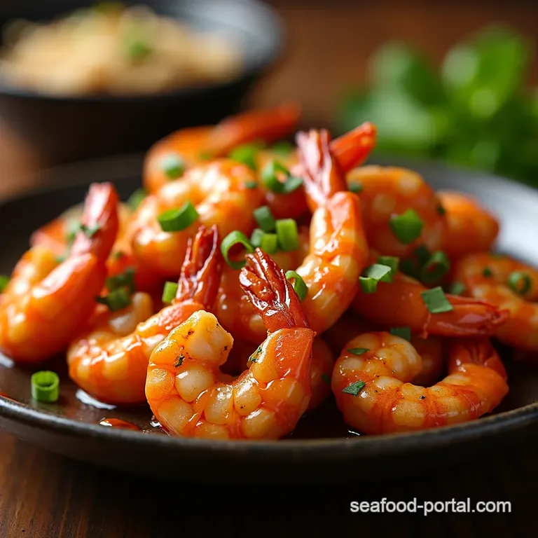 Dragons Breath Kung Pao Shrimp Authentic Szechuan Heat with a Sticky Glaze presentation