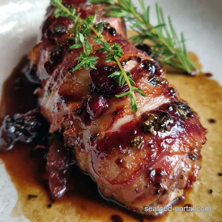 Bacon Wrapped Duck Breast with Balsamic Cherry Glaze presentation