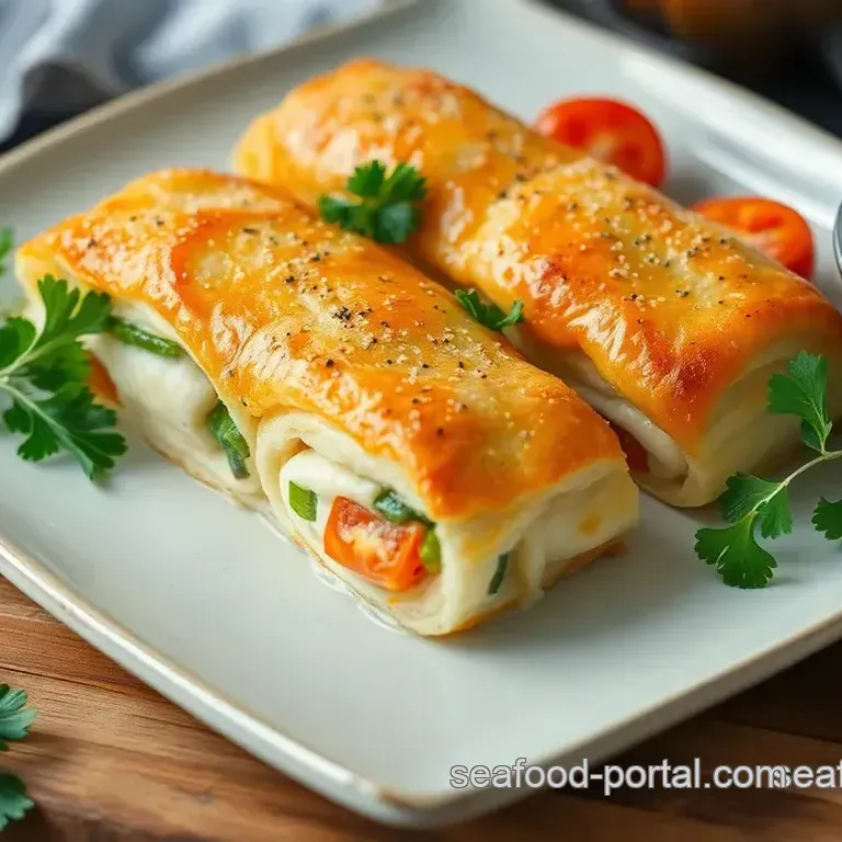 Flaky Fish Pastry Rolls with Fresh Veggies