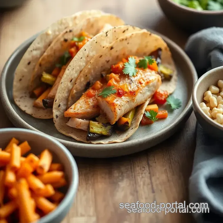 Oven-Baked Salmon Tacos with Colorful Roasted Vegetables presentation