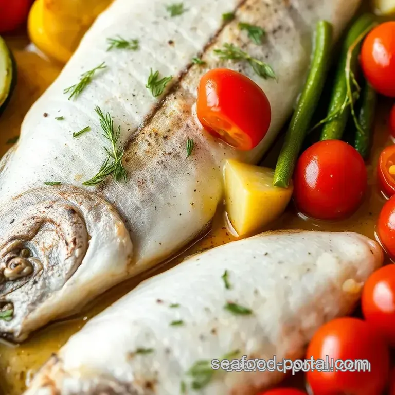 Baked Sea Trout with Zesty Vegetables presentation