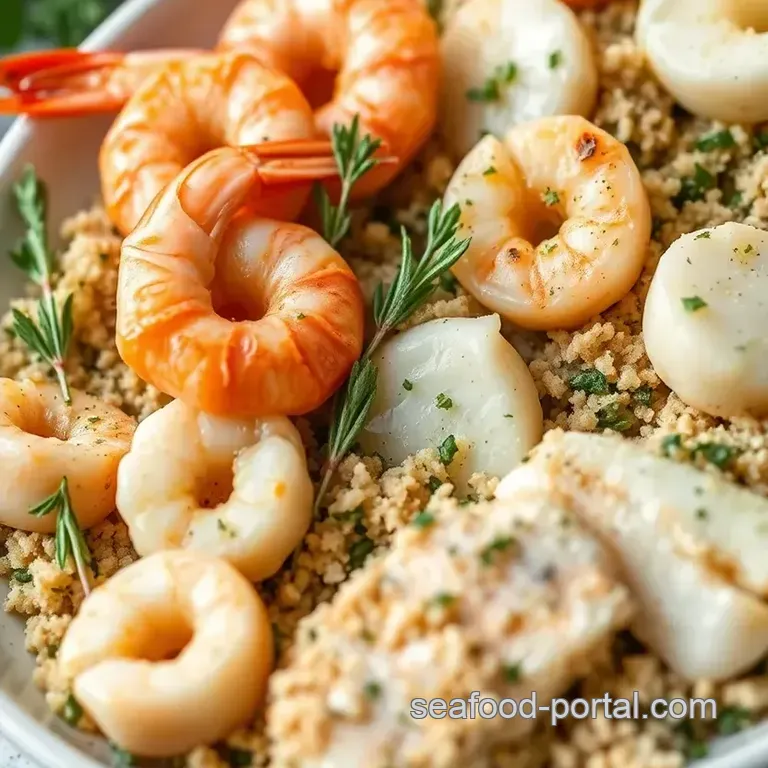 Seafood Bake with Herb Crust presentation