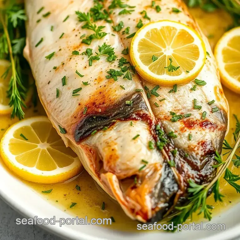 Herb-Crusted Whole Sea Bass presentation