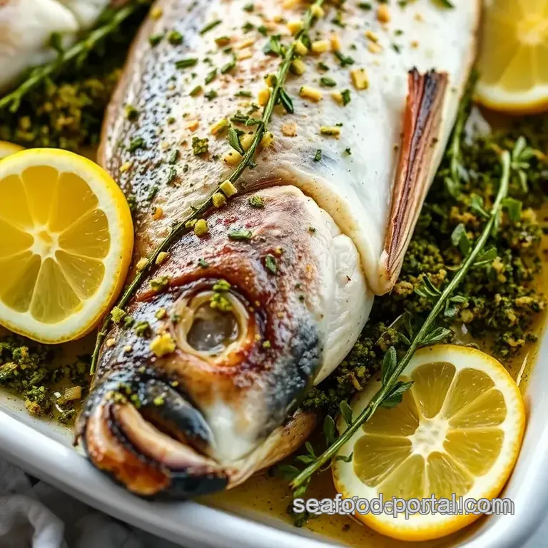 Bake Whole Sea Bass with Zesty Herb Crust presentation
