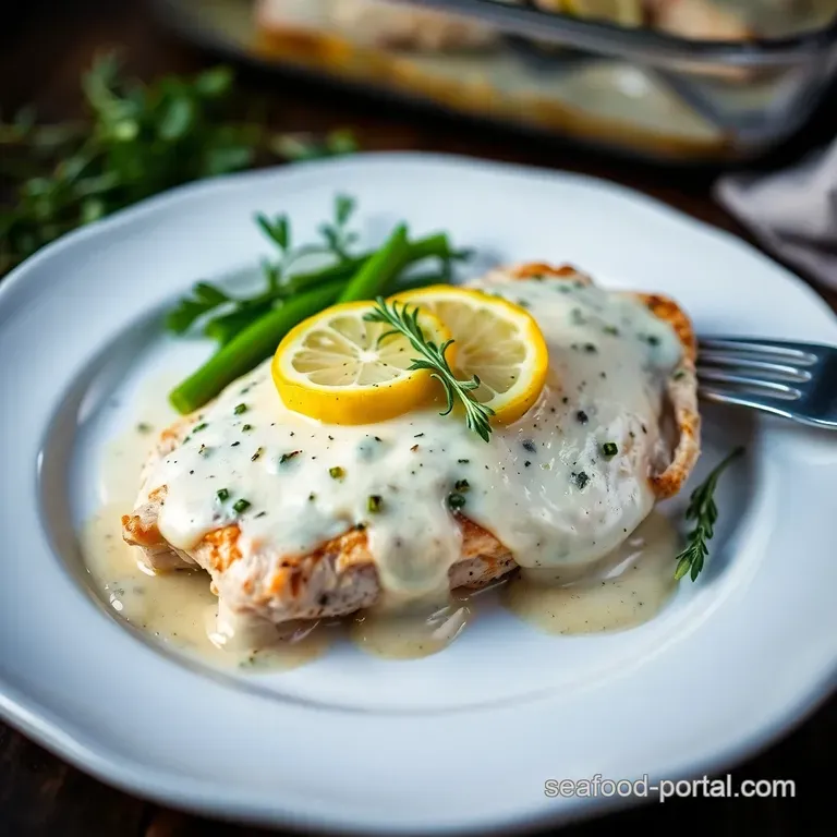 Baked Chicken Breast with Creamy Lemon-Herb Sauce presentation