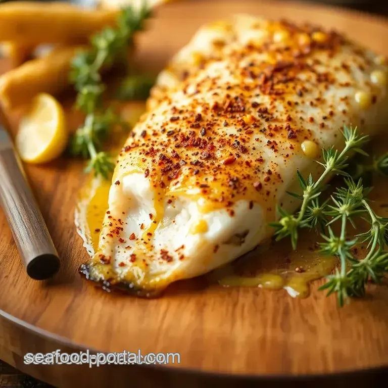 Savory Baked Fish with Mustard & Creole Spice Crust presentation