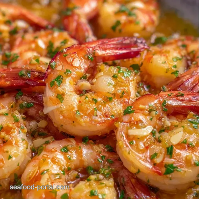 Saut&eacute;ed pink shrimp arranged on a white ceramic plate with a bright lemon wedge and a sprinkle of fresh herbs.