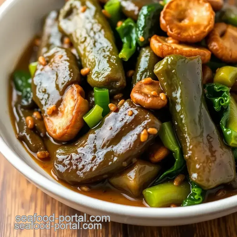 Braised Sea Cucumber with Mushrooms presentation