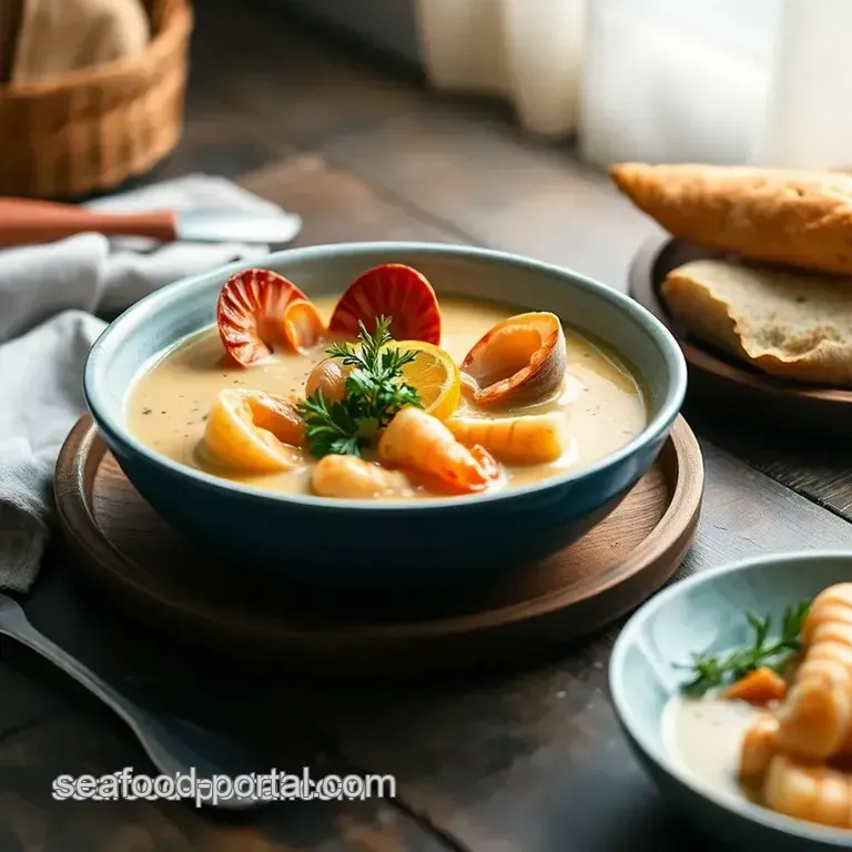 Broiled Seafood Bisque with Fresh Shellfish presentation