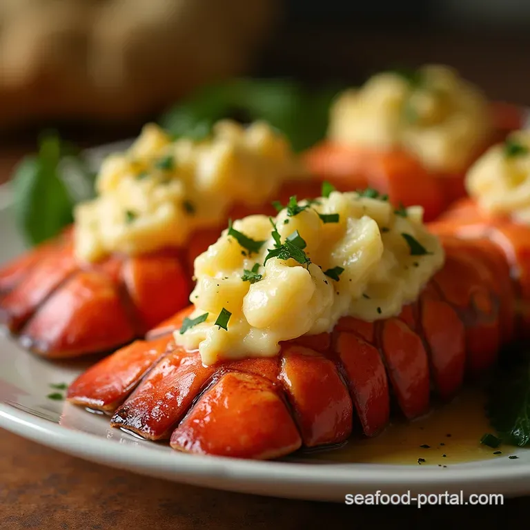 Regal Lobster Tails Broiled Perfection with Velvety GarlicHerb Butter presentation