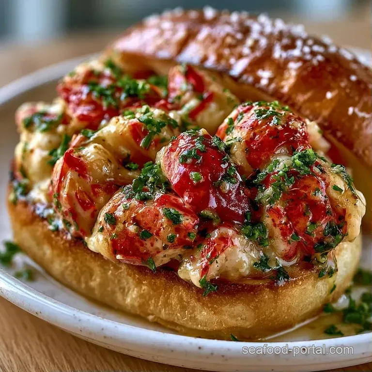 Golden-toasted lobster roll on a white plate paired with a bright lemon wedge and a side of fresh garden greens.